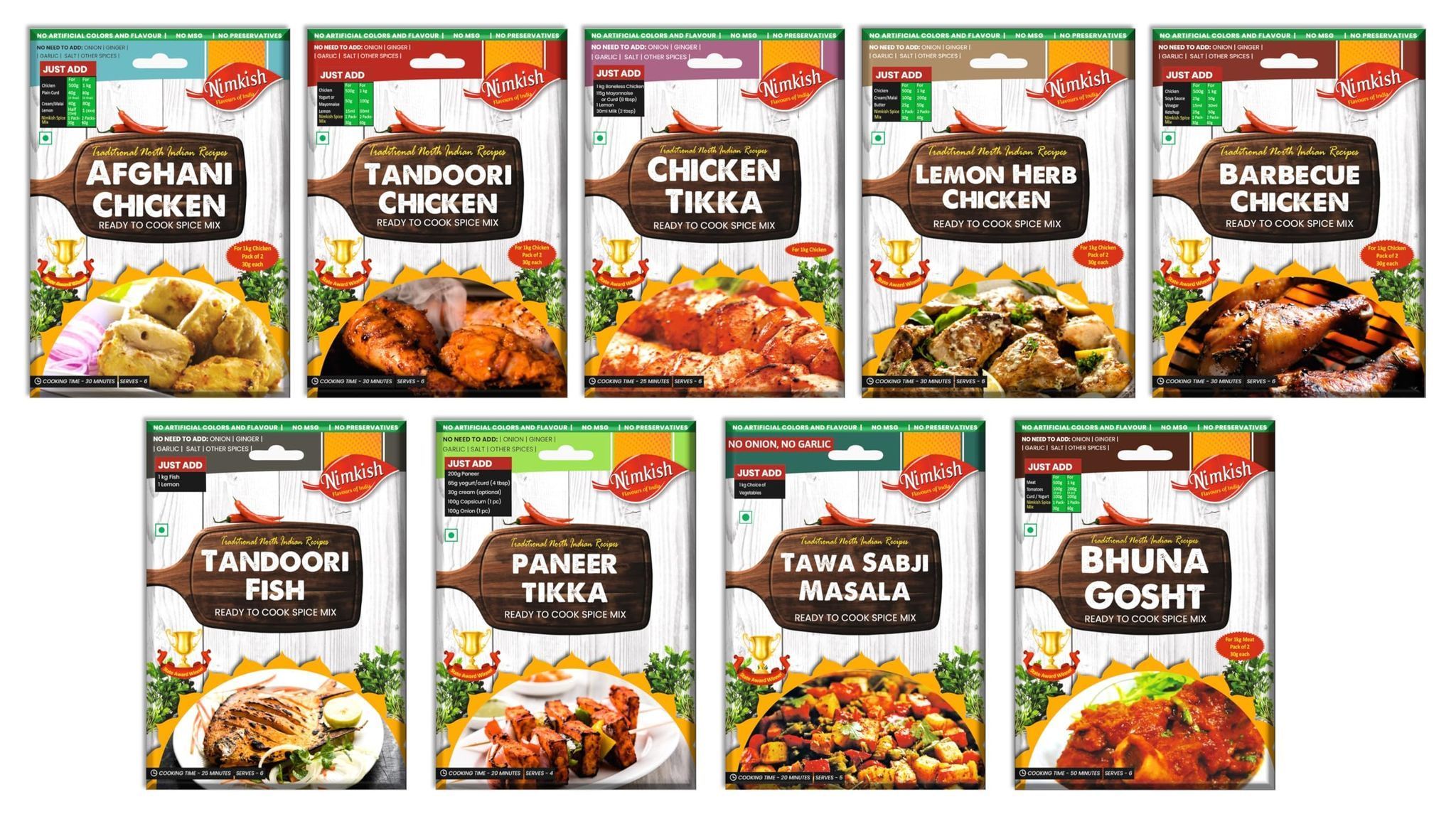 Nimkish Tandoori Grill Spice Combo Pack of 9 | Ready-to-Cook BBQ & Tandoori Masala Kit | Instant Premix