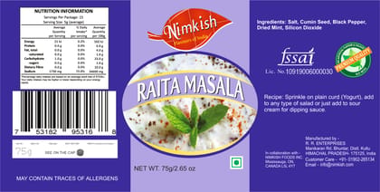 Nimkish Raita Masala | 75g | Authentic Himalayan Seasoning | No Preservatives