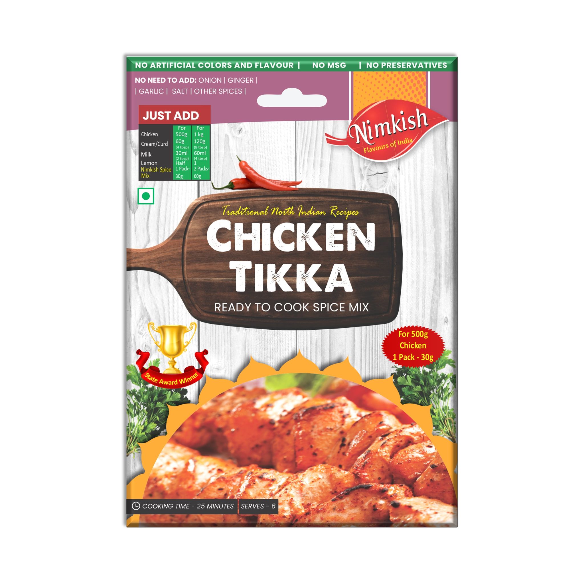 Nimkish Chicken Tikka (Tandoori/Dry) Ready to Cook Spice Mix | 60g | Onion Ginger Garlic Already in Mix | Himalayan Recipe