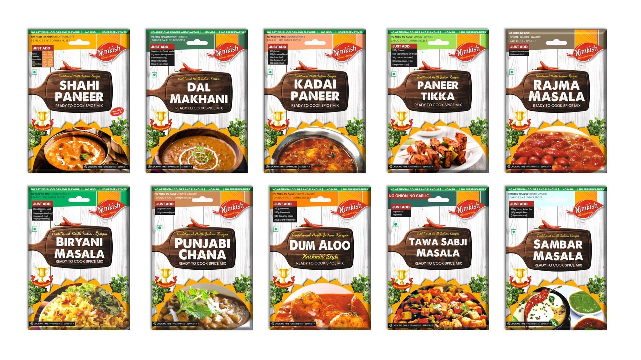 Nimkish Veg Curry Spice Combo Pack of 10 | Ready-to-Cook Indian Masala Premix | Value Kitchen Pack