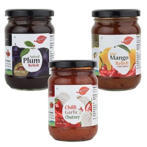 Nimkish Chutney Combo Pack of 3 | Plum, Hot Mango & Chilli Garlic | Sweet, Spicy & Tangy Himalayan Condiments Nimkish Chutney Combo Pack of 3 | Plum, Hot Mango & Chilli Garlic | Sweet, Spicy & Tangy Himalayan Condiments