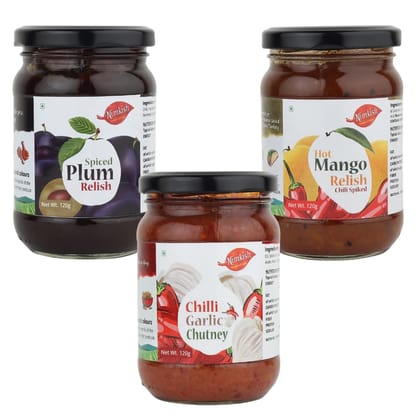 Nimkish Chutney Combo Pack of 3 | Plum, Hot Mango & Chilli Garlic | Sweet, Spicy & Tangy Himalayan Condiments