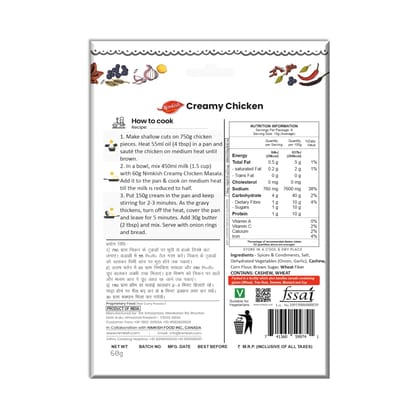 Nimkish Creamy Chicken Ready to Cook Spice Mix | 60g | Onion Ginger Garlic Already in Mix | Himalayan Recipe