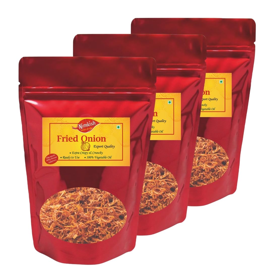 Nimkish Fried Onion Combo 50g x 3 | Crispy Ready-to-Use Golden Onions | Biryani & Curry Garnish